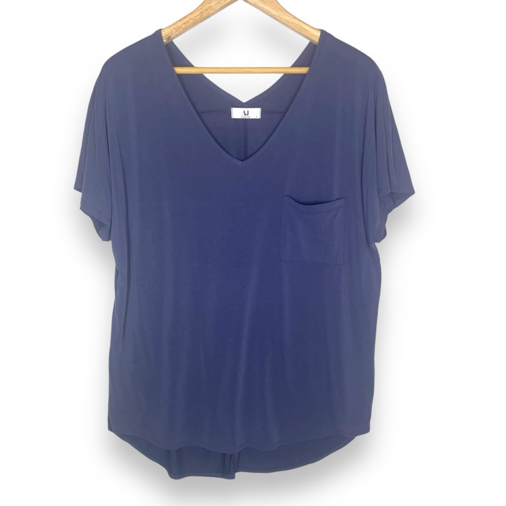 Amelia James Navy Blue Modal Blend Pocket T-shirt Size Large